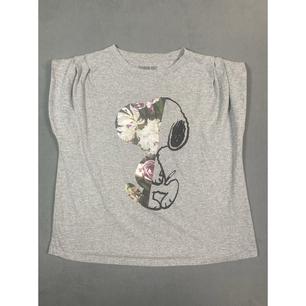 Peanuts Snoopy Floral T Shirt On Heather Gray Says Size L Measures Like Medium